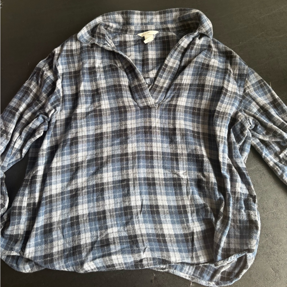 H&M Blue Plaid Long Sleeve Top